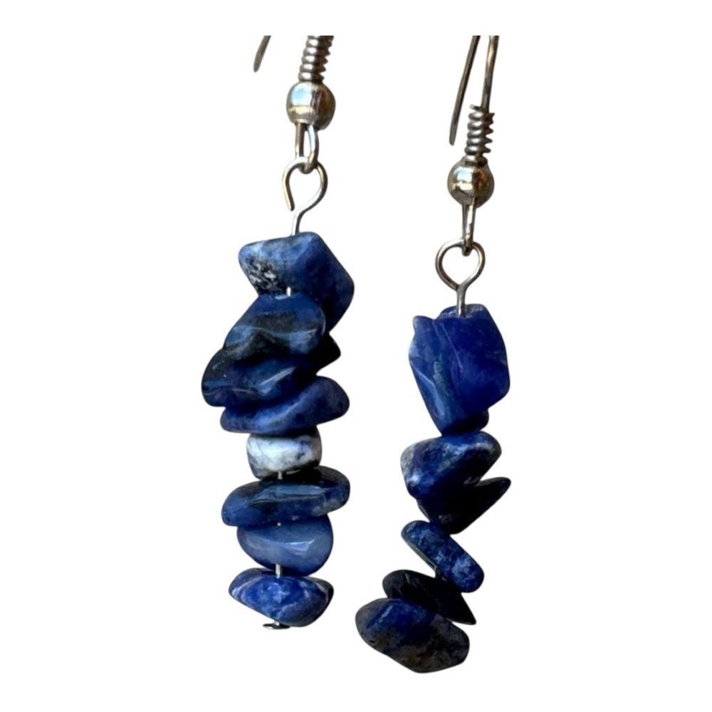 NWOT Handcrafted Blue Sodalite Chip Stone Dangle Earrings